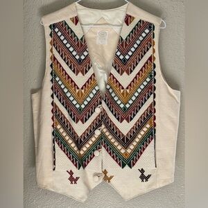 W Sz. Large Southwestern Embroidered Aztec Lined Vest Pockets Cowboy Rodeo
